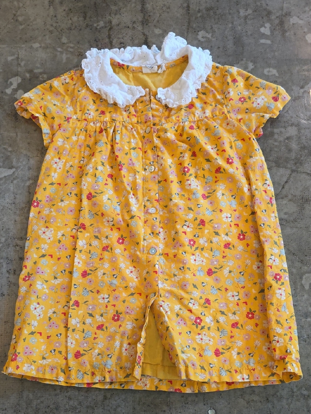 Girls' Yellow Floral Dress with Lace Collar